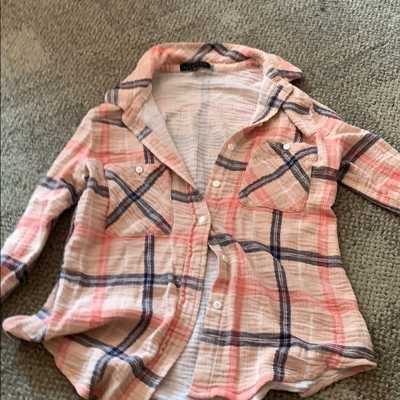 pink, blue, and white flannel. white buttons - Picture 1 of 1